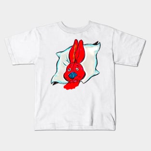 Red rabbit sleeping on the pillow Kids T-Shirt